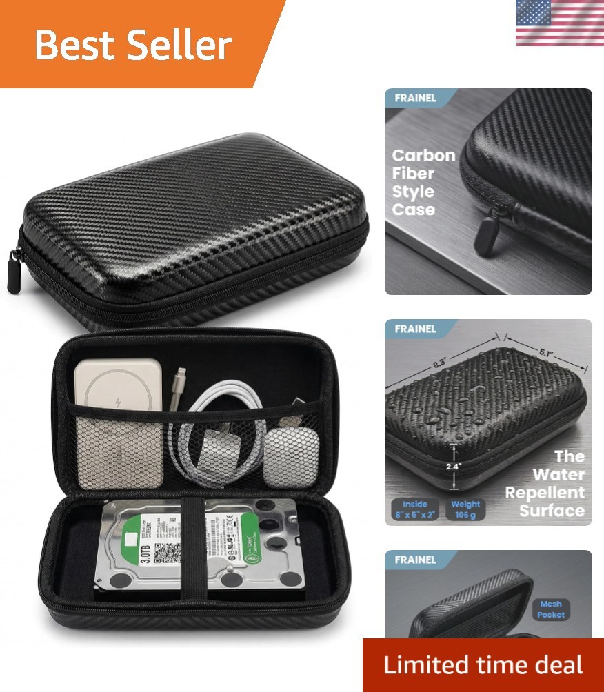 Sleek 8x5 Carbon Fiber Style Case - Water-Repellent & Shockproof for 3.5" Drives