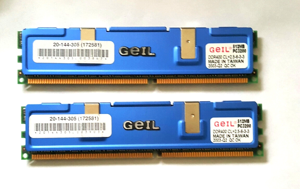 Geil GE5123200B 2x 512MB DDR400 PC3200 184pin PN 1010 Memory Module NEW