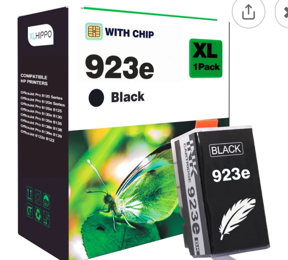 XLHippo manufactured 923e Ink with Chip for HP 923 923e OfficeJet black