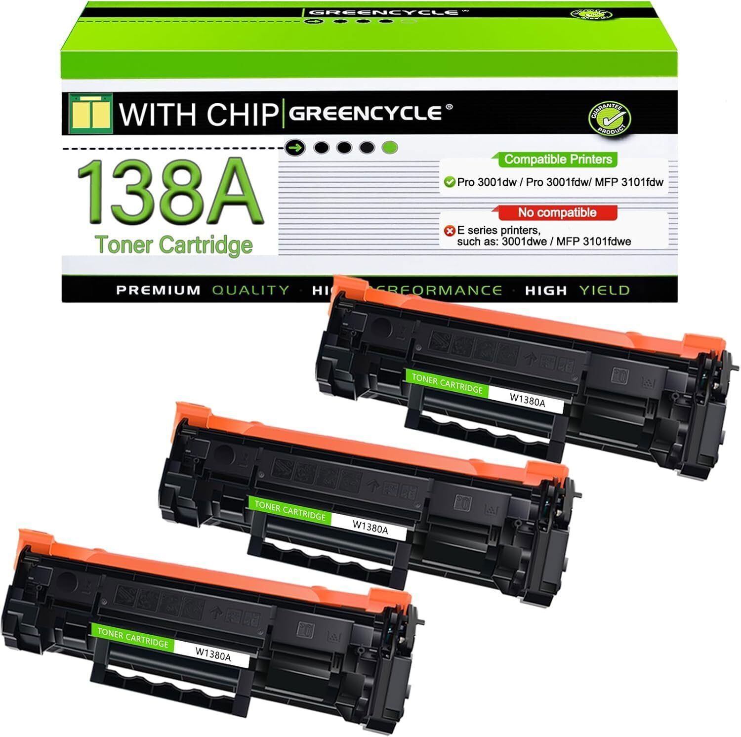 3PK NEW CHIP W1380A Toner Cartridge for 138A HP LaserJet Pro 3001dw MFP 3101fdw