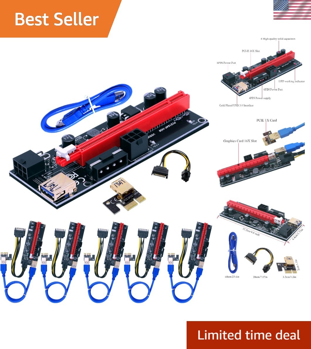 PCIe 1x to 16x GPU Riser Extender for Mining & Light AI 6-Pack