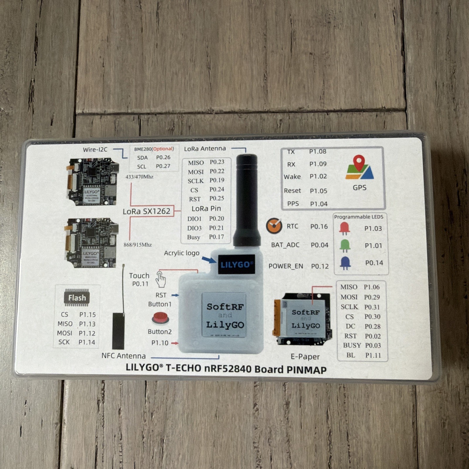 LILYGO T-Echo Meshtastic LoRa SX1262 Wireless Module 915MHz Arduino NRF52840
