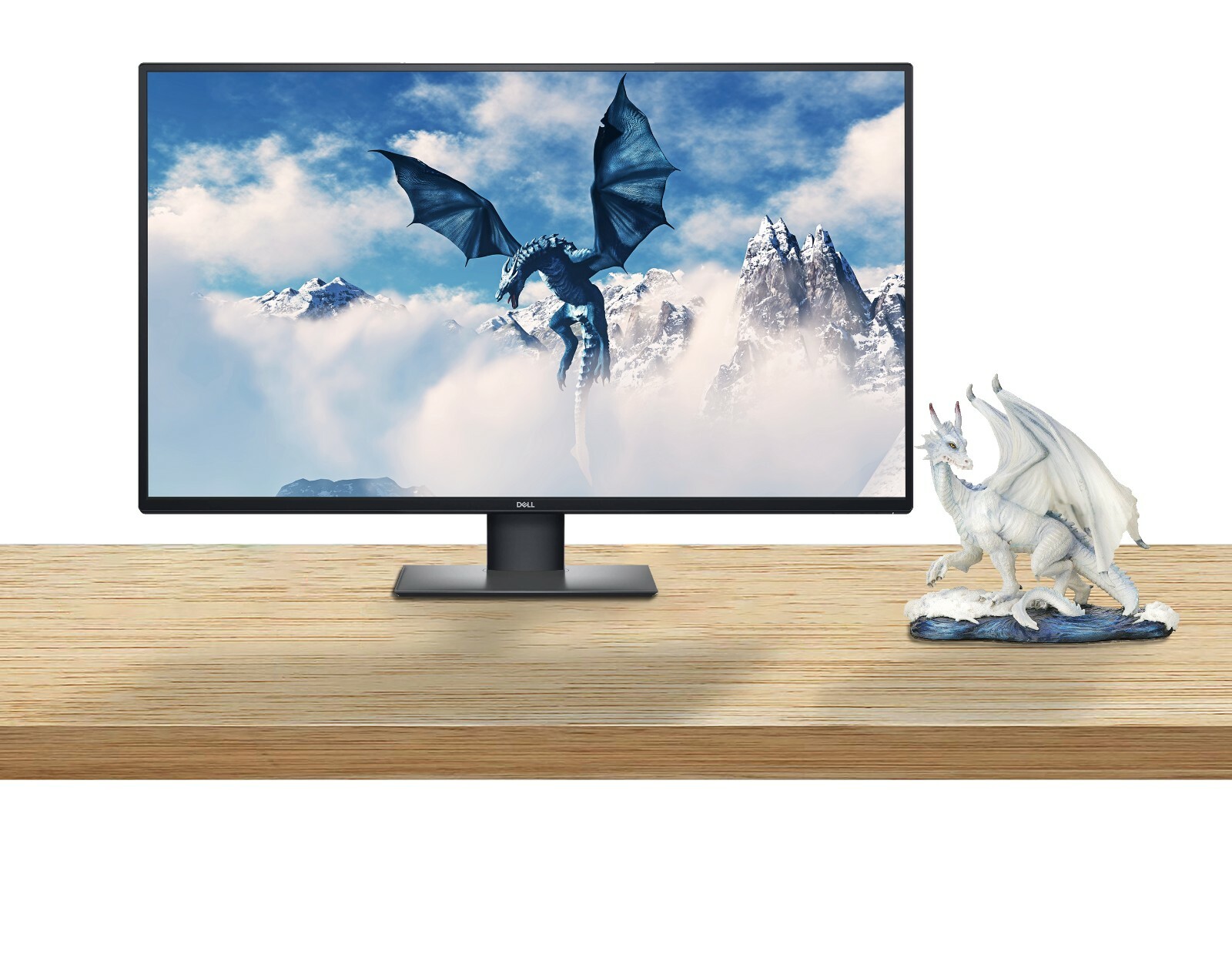 New Dell U4320Q 43" 4K UHD (3840 x 2160) Backlit HDMI Monitor with Dragon Statue