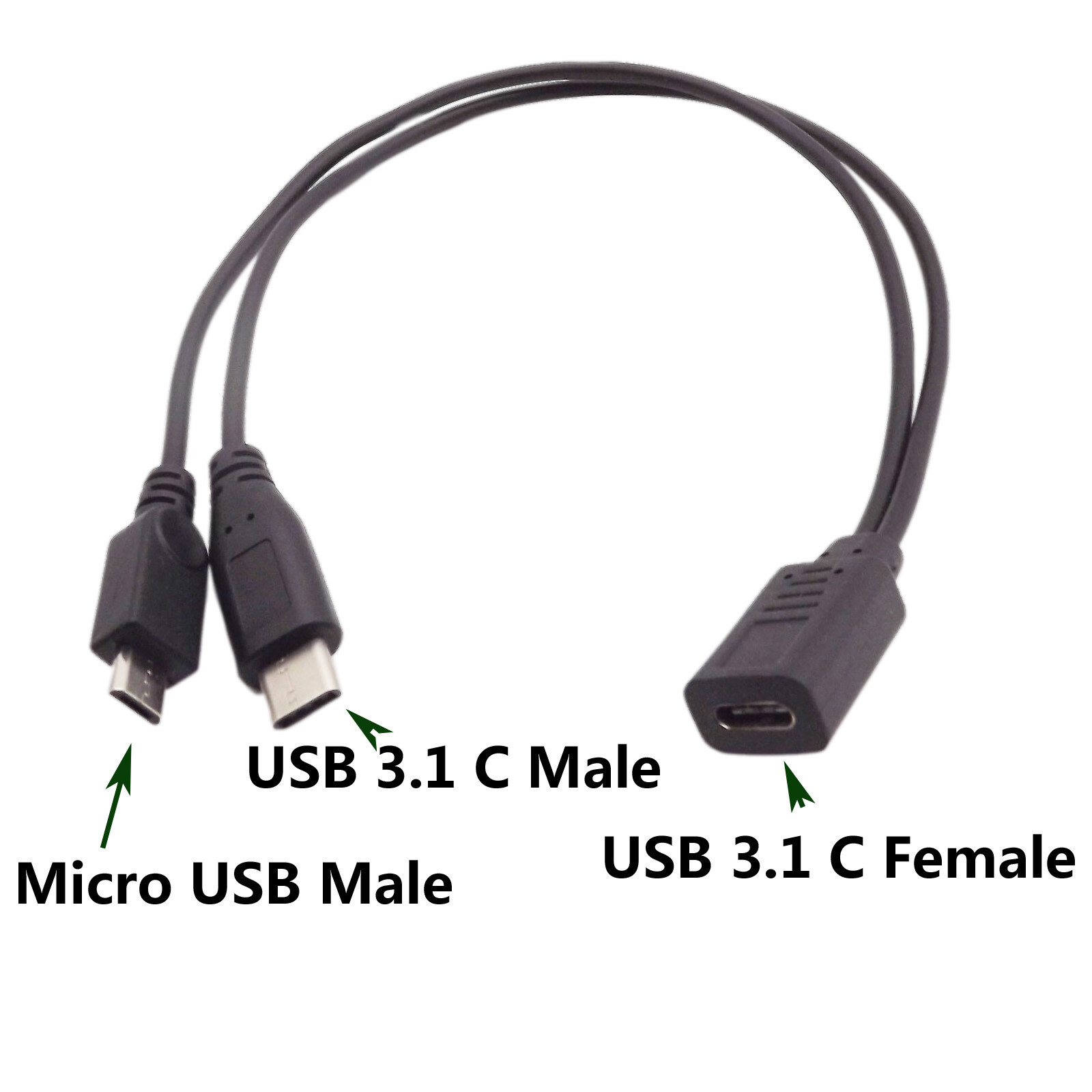 1pc USB 3.1 C Female to Micro Male & Type-C USB 3.1 Data Charge Splitter Y Cable