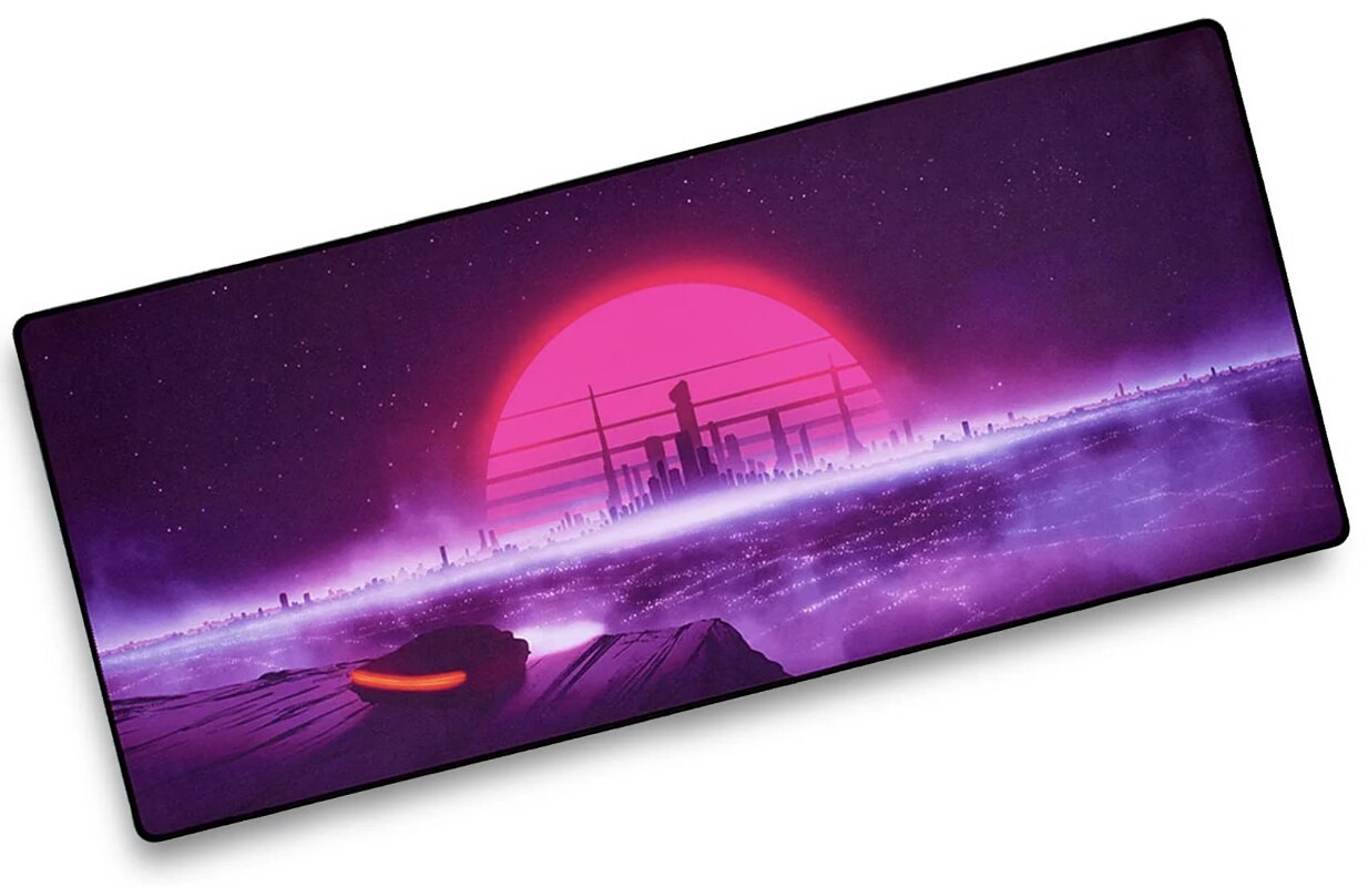 MouseOne Thasis Gaming Mouse Pad Retro Wave XL Extended 36.6x15.7 Stitched Edges