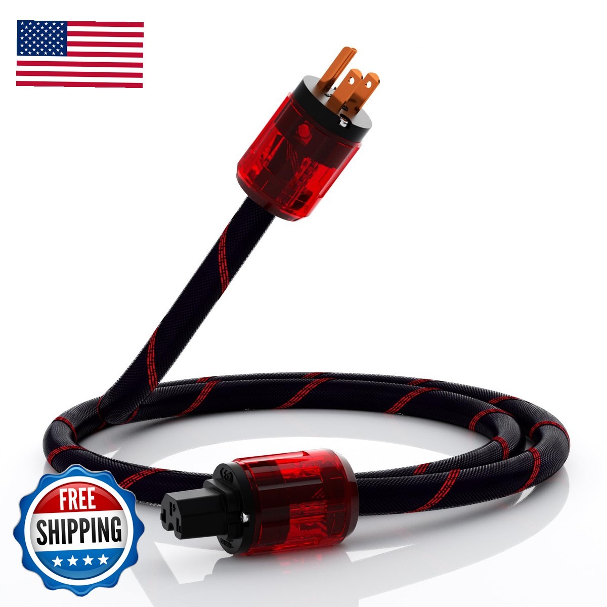 Monosaudio 12AWG HiFi Audio Power Cable Pure Copper 125V 15A Braided Power