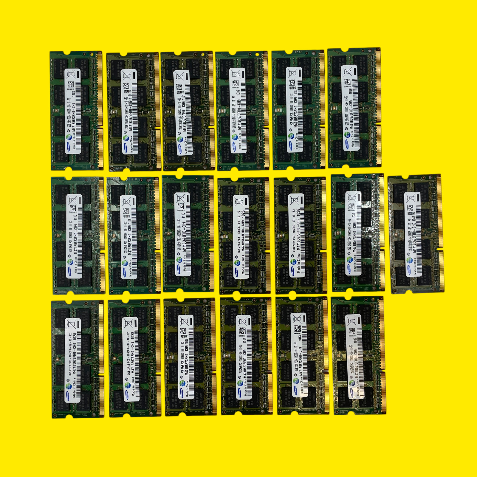 Lot of 19 Samsung 2GB 2Rx8 PC3-10600S-09-10-F2 M471B5673FH0-CH9 RAM Memory #1987