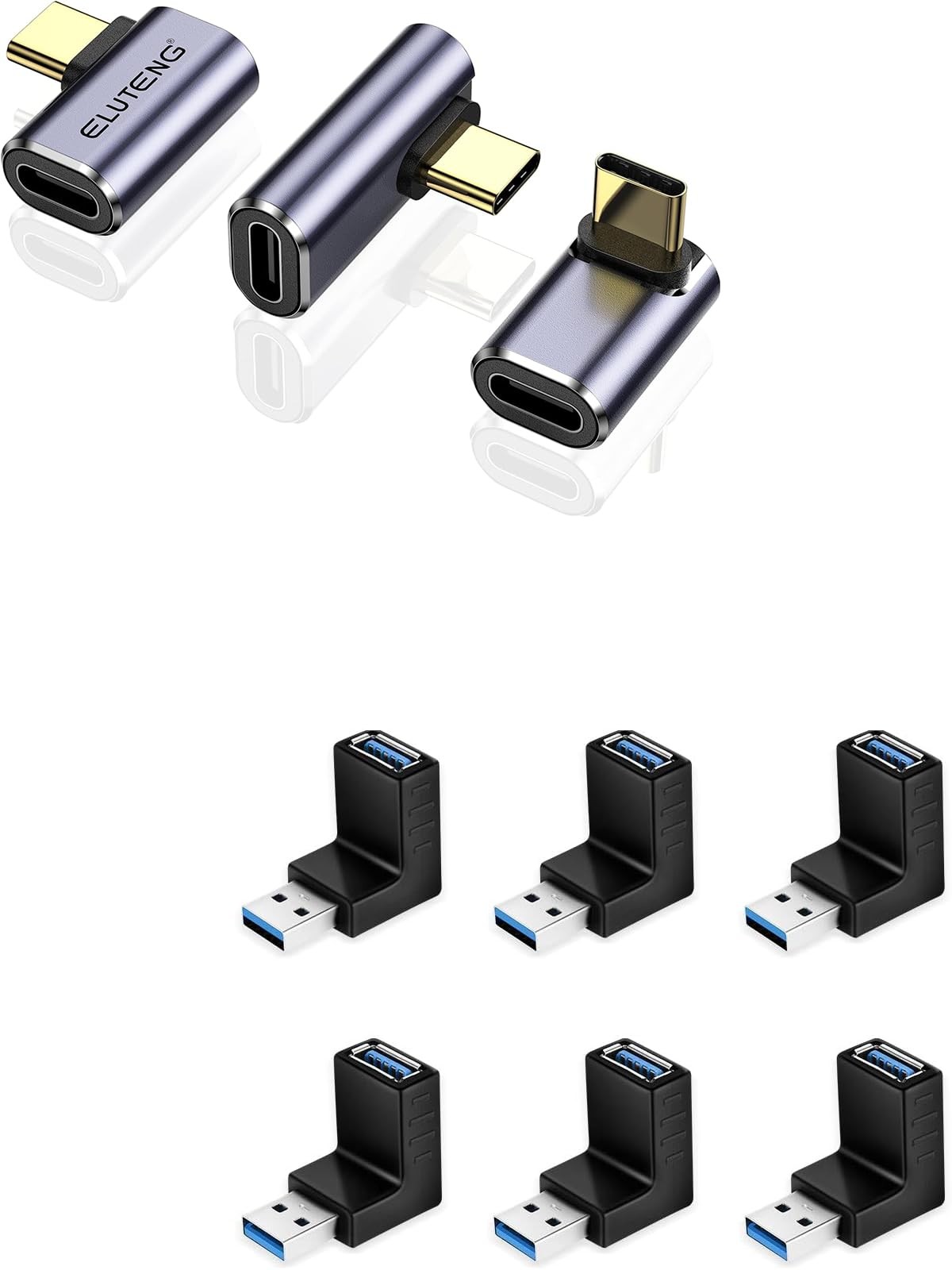 ELUTENG 90 Degree USB Adapter 6 Pack Right Angle USB 3.0 Adapter with 3 Pack 90