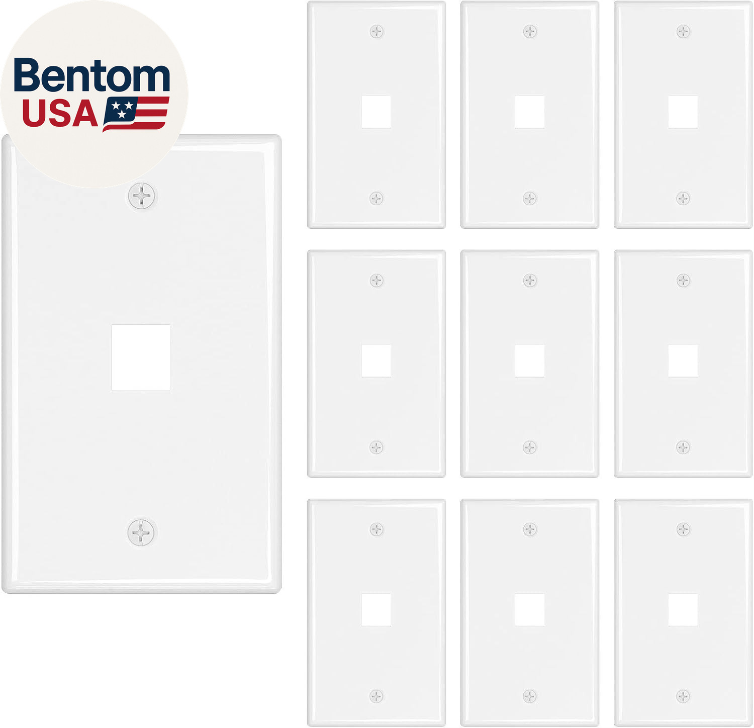 1-Port Keystone Wall Plate 10-Pack, Low Profile Ethernet Wall Plates for Keyston