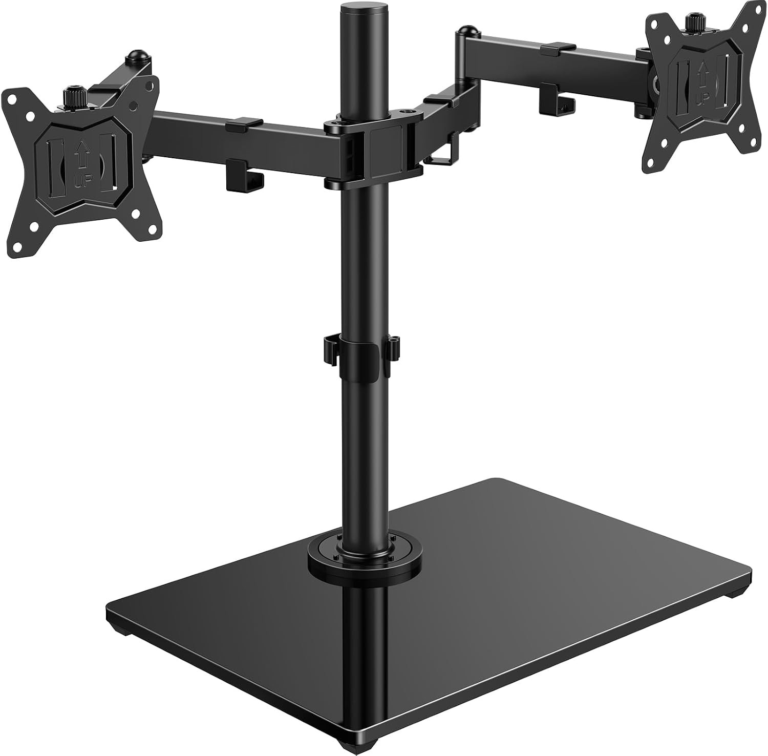 Free Standing Dual Monitor Stand for 13-32 Inch Monitors, Glass Base