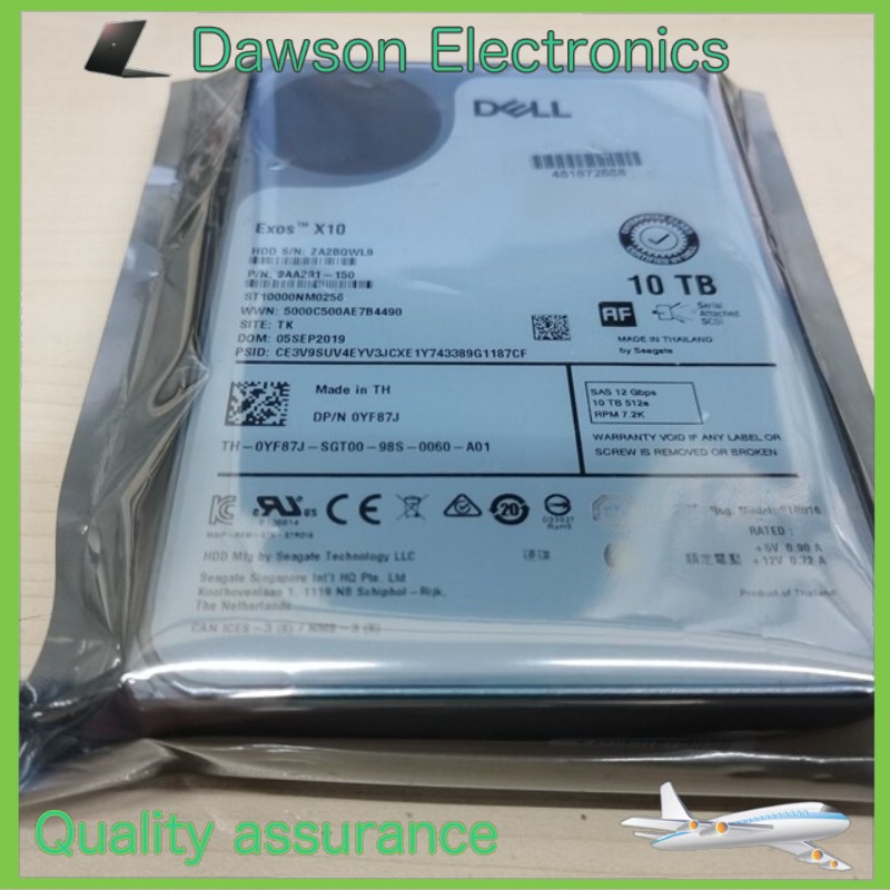 YF87J DELL 10TB 7.2k 12Gb/s NL SAS 3.5in 512e HDD 0YF87J ST10000NM0256