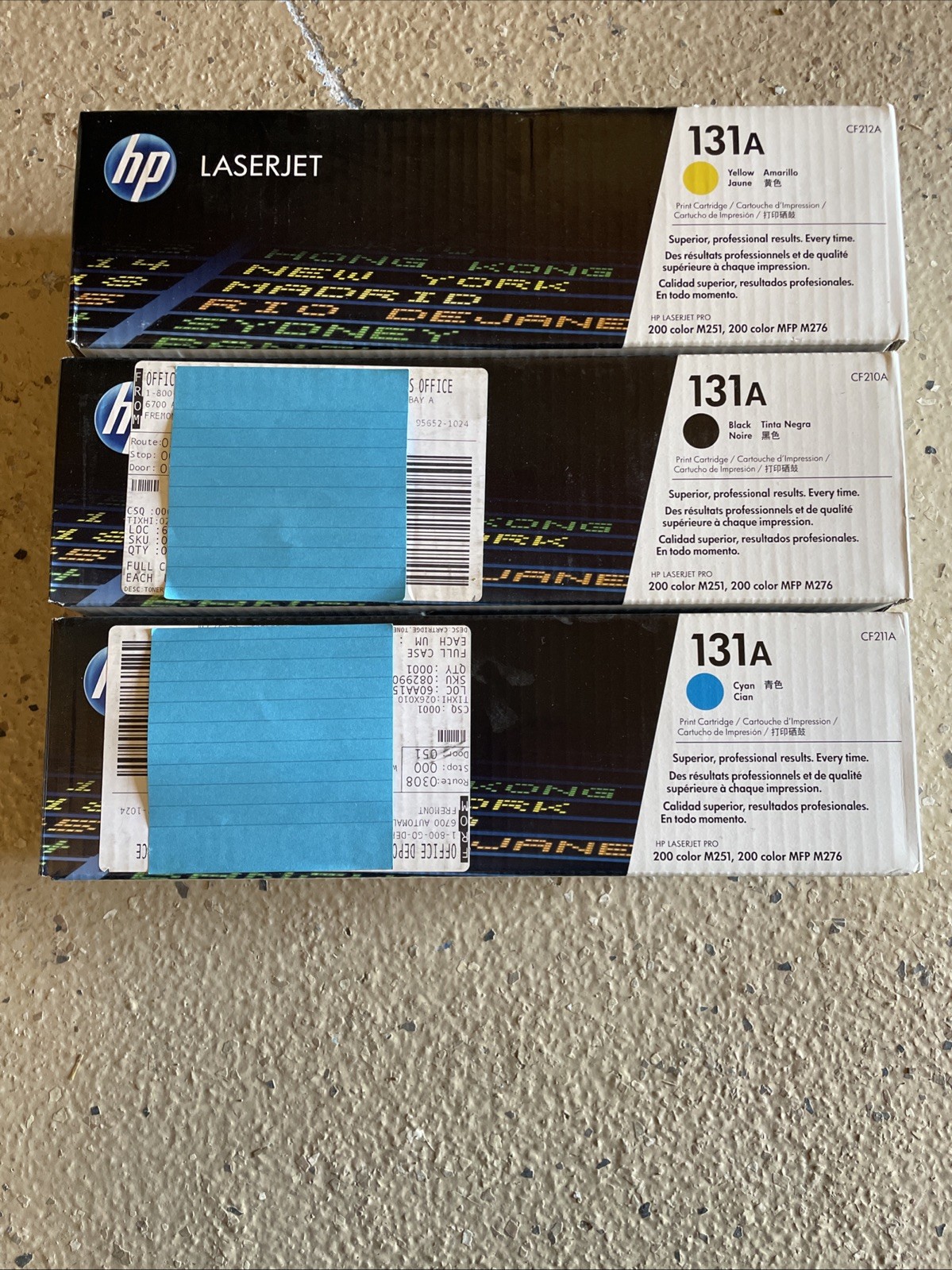 Lot 3 - Hp Laserjet 131a Black, Cyan And Yellow, Expired Ink