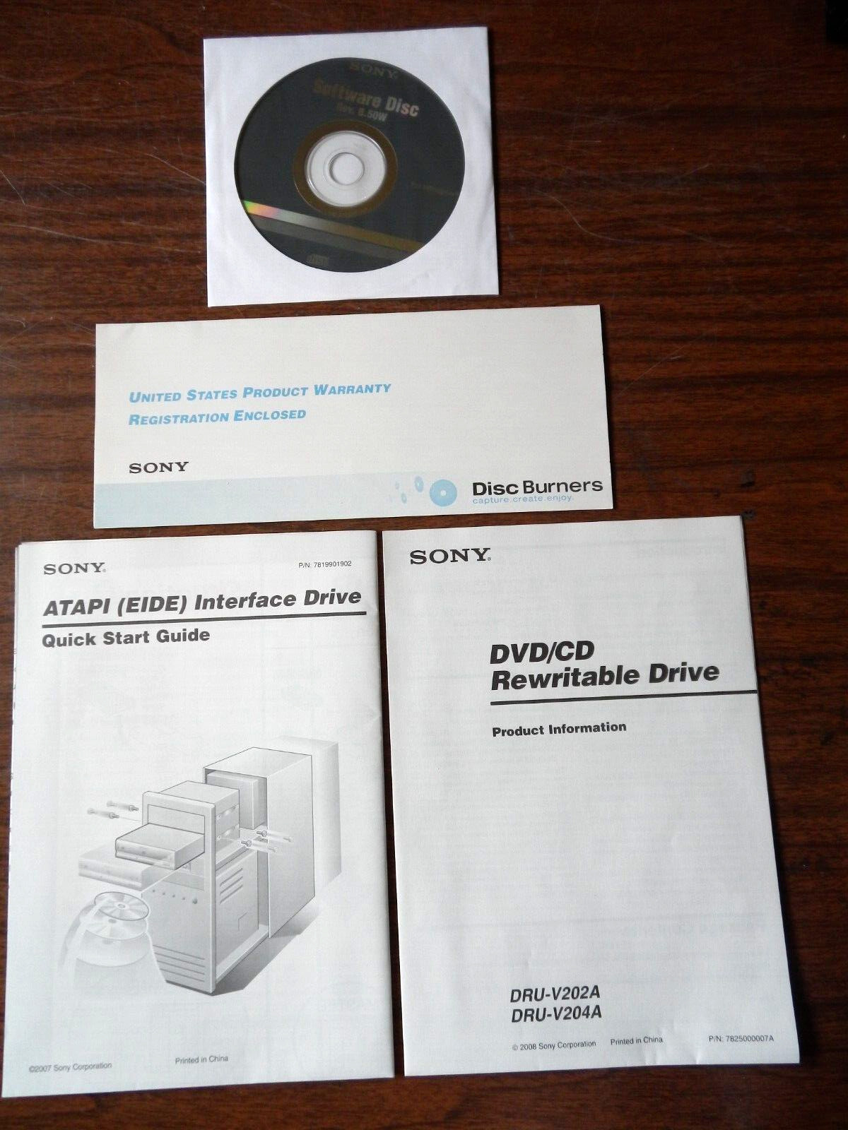 ** New Unused ** SONY DRU-V202A DRU-V204A DVD/CD Software Driver Manuals