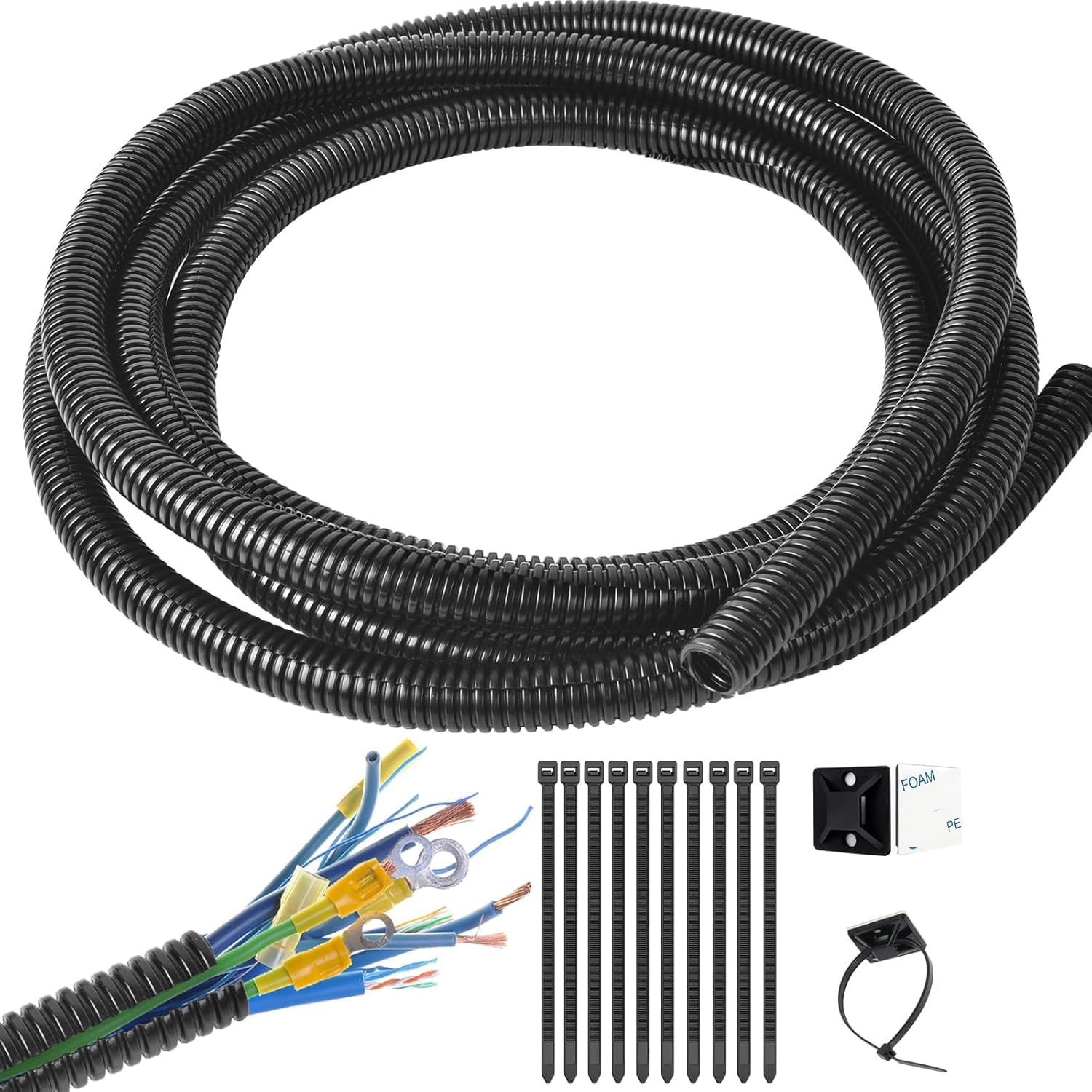 1/4 Inch Wire Loom Split Tubing - 30 ft Cord Protector 1/4"-30ft, Black