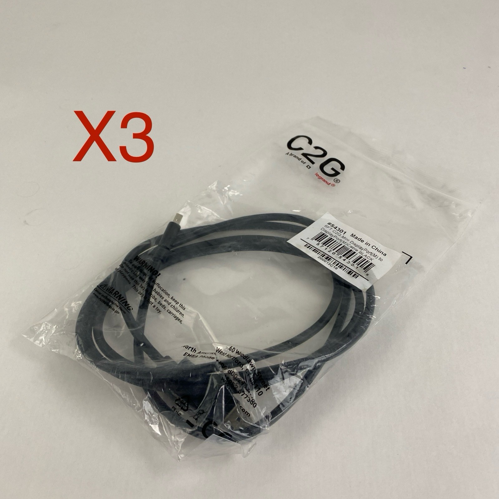 C2G 54301 6FT Mini Display Port Mini- DP to standard DP Lot of 3