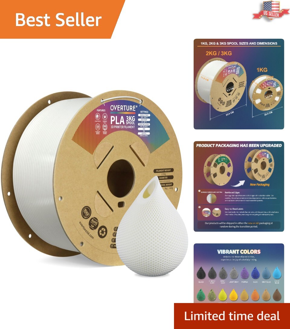 Versatile 3kg White PLA Filament 1.75mm for Most 3D Printers - Smooth Printing