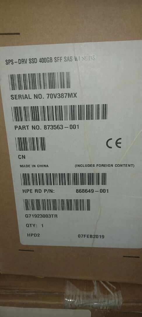 HPE 873563-001  SPS-DRV SSD 400GB SFF SAS WI SC DS.  Genuine OEM Sealed Box 