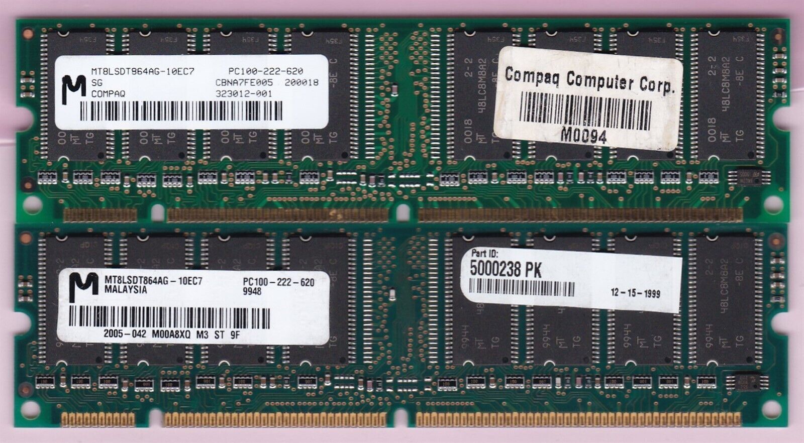 128MB 2x64MB PC-100 MICRON MT8LSDT864AG-10EC7 COMPAQ 323012-001 SDRAM Kit PC100