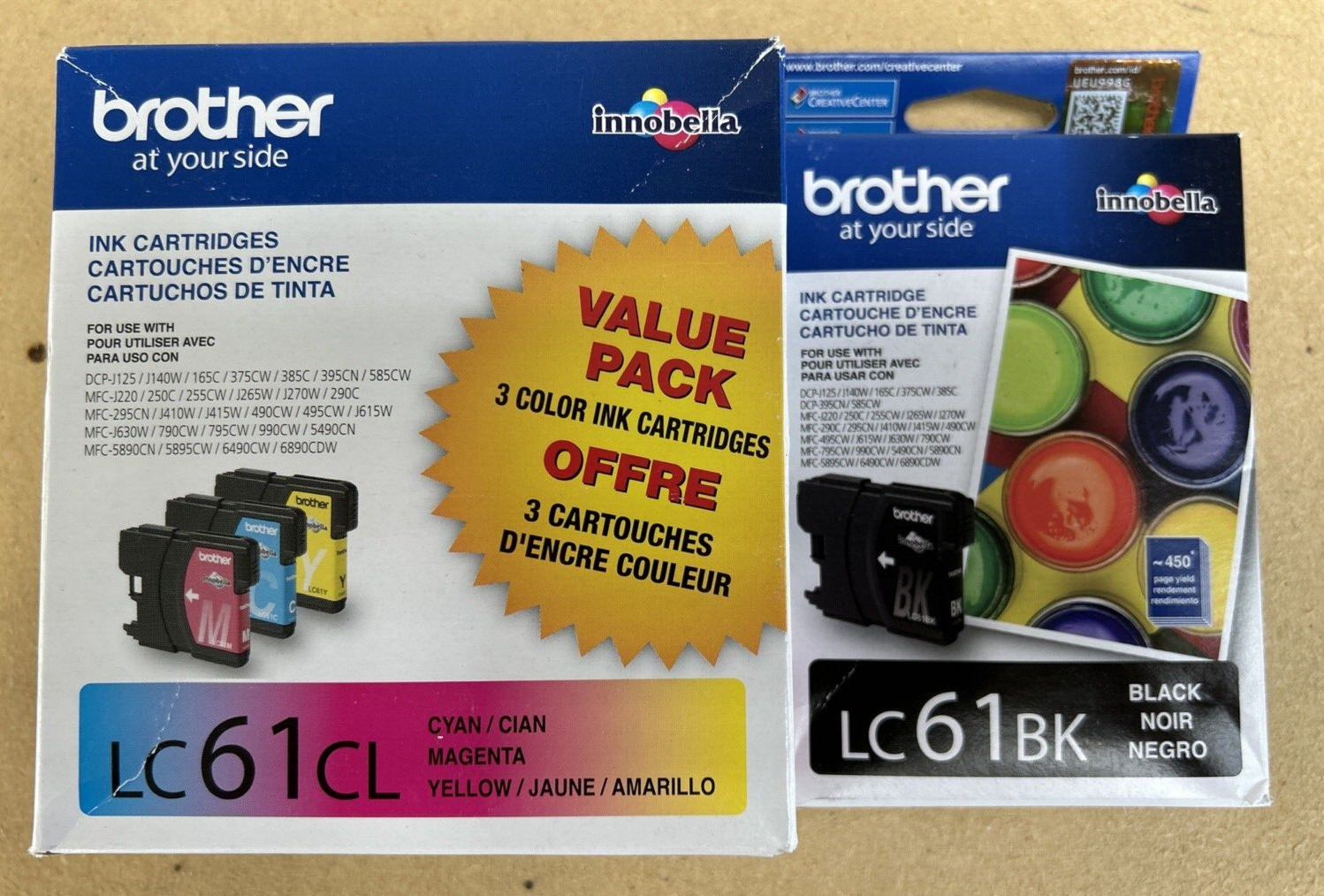Brother LC61CL Color LC61BK Black Ink Cartridges Lot Printer MFC-255CW EXP 2024