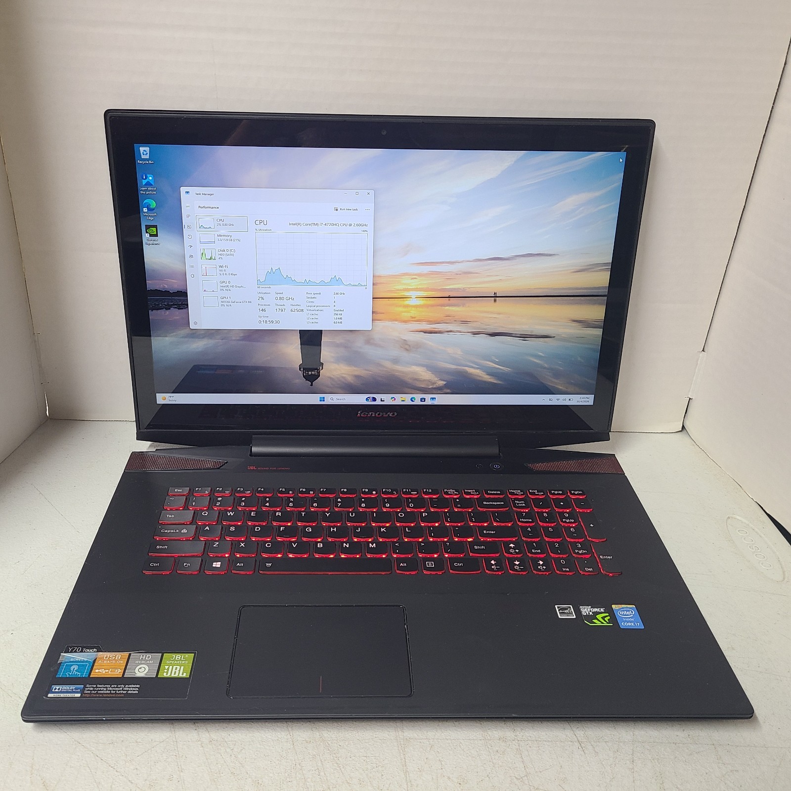 Lenovo Y70-70 Touch 17.3” i7-4720HQ 16GB RAM GTX 860M 4GB 1TB SSHD Win10