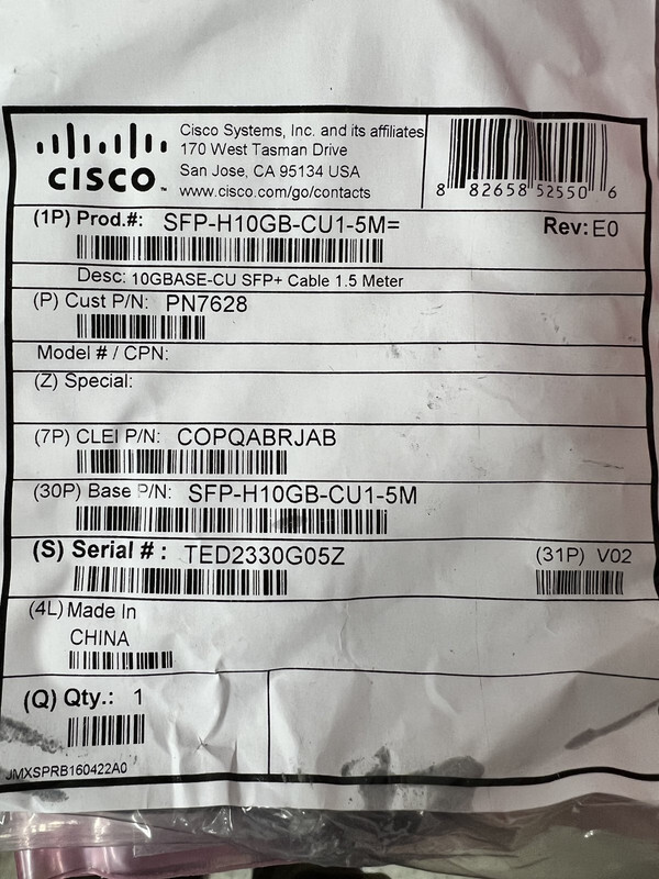 CISCO GENUINE SFP-H10GB-CU1-5M 10GBASE-CU SFP+ CABLE 1.5 METER COPQABRJAB
