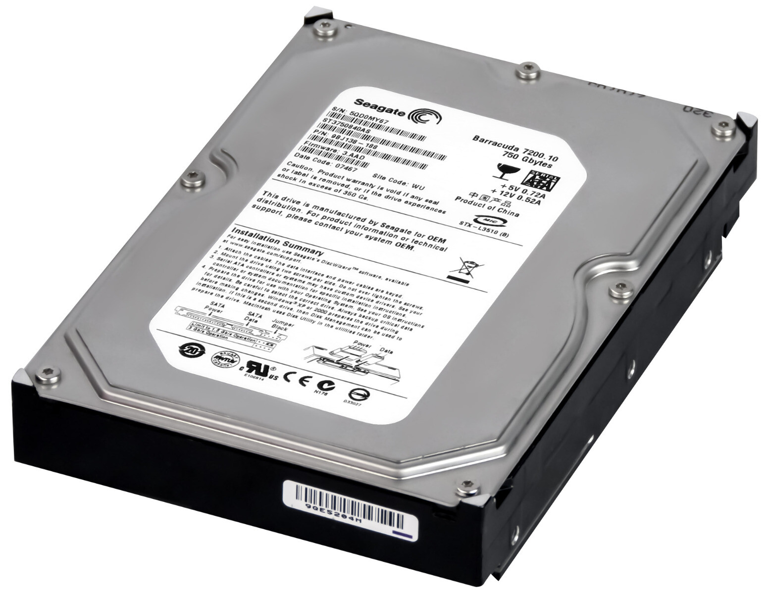 Hard Drive Seagate Barracuda ST3750840AS 750GB 7.2K 8MB SATA II 3.5''