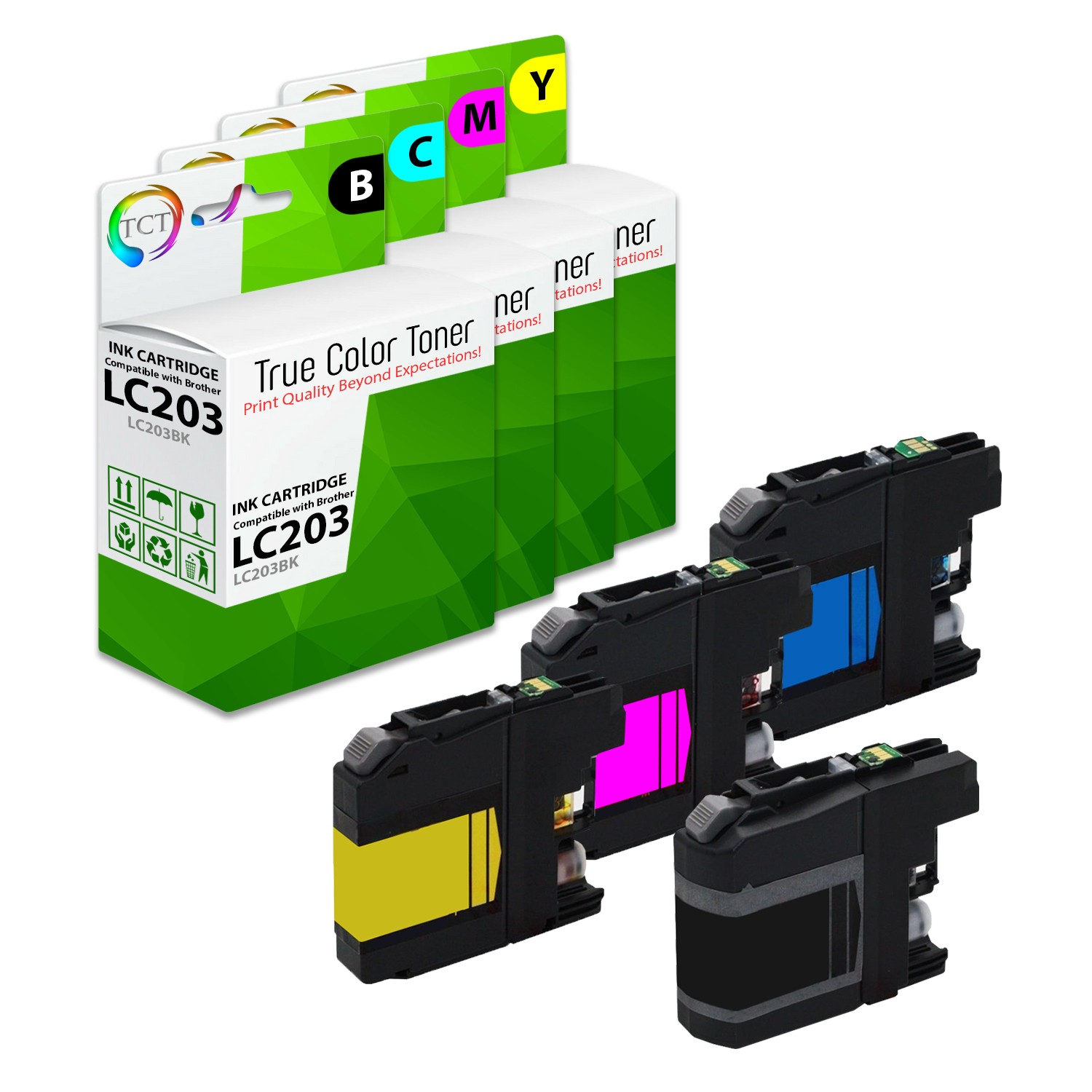 4Pk TCT LC203 LC203BK LC203C LC203M LC203Y For Brother J460DW J480DW Comp Ink