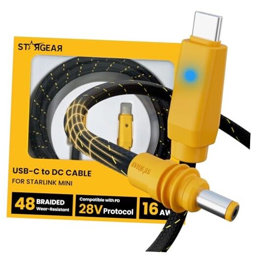 Starlink Mini Cable 6.5FT, 16AWG Starlink Cable Yellow Braided 6.5FT with LED