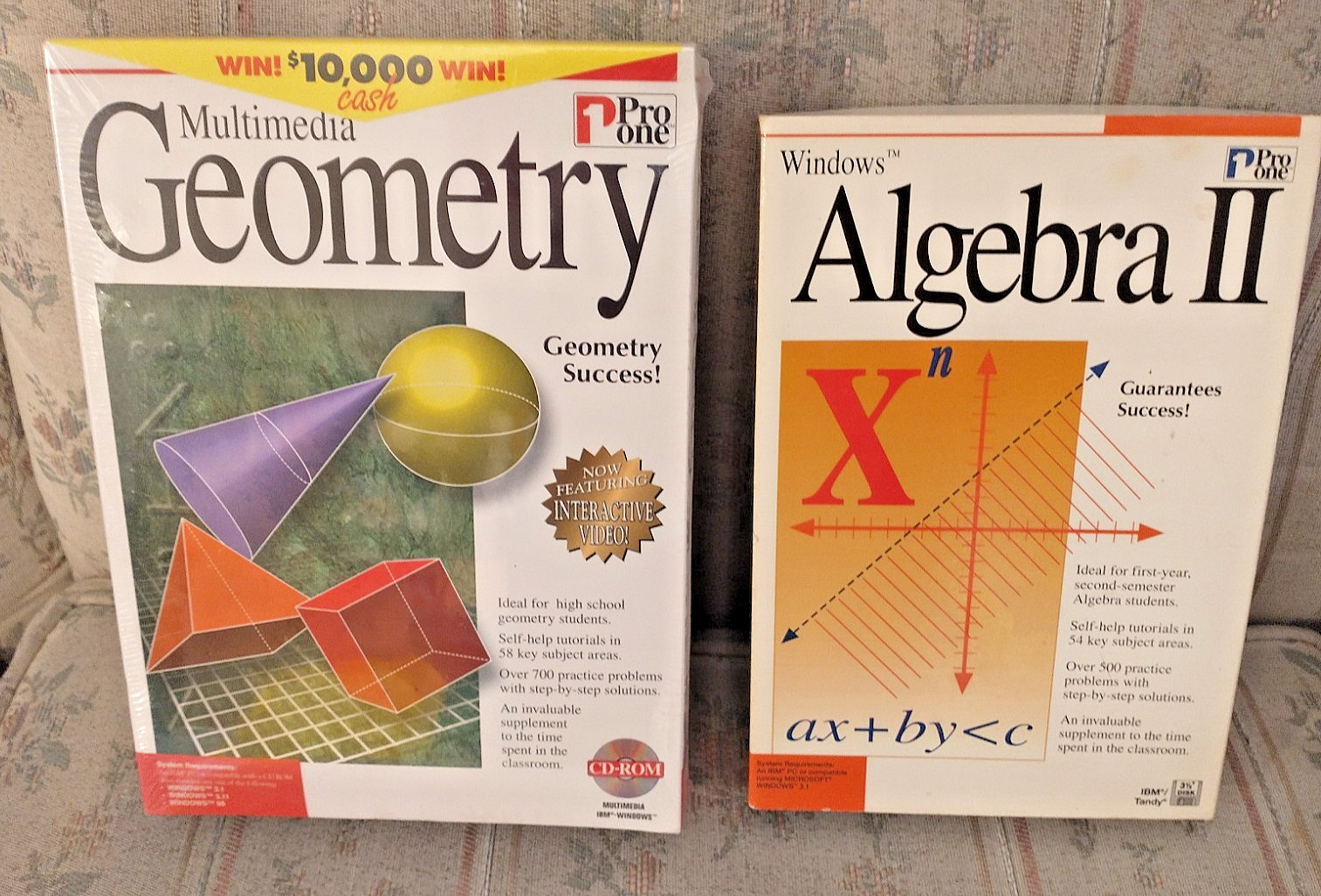 Pro One Math Software Lot Algebra II Geometry Vintage PC Floppy CD-ROM Boxed