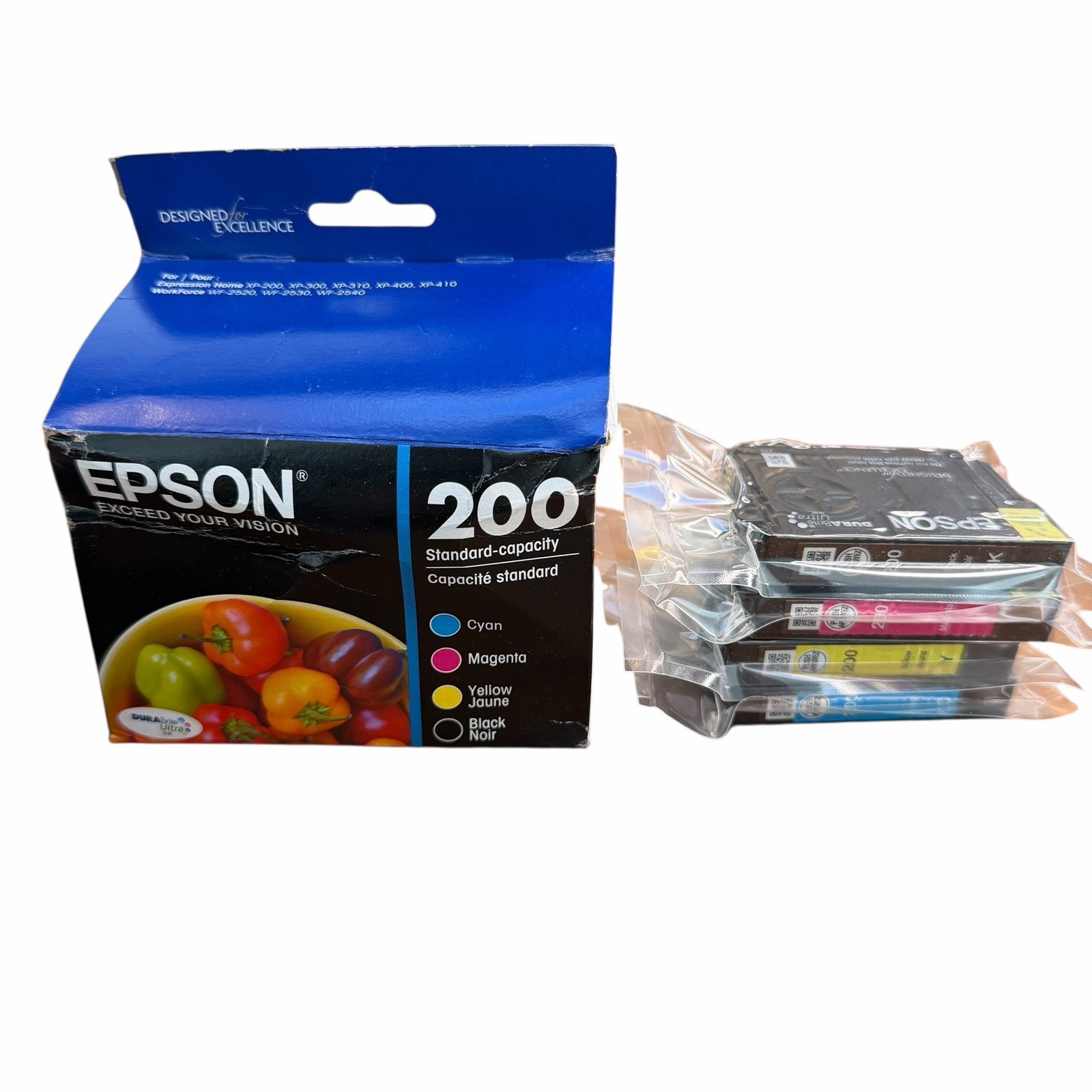 Epson 200 Black Cyan Magenta Yellow Ink Cartridges Combo 4 Pack Exp2027 Open Box