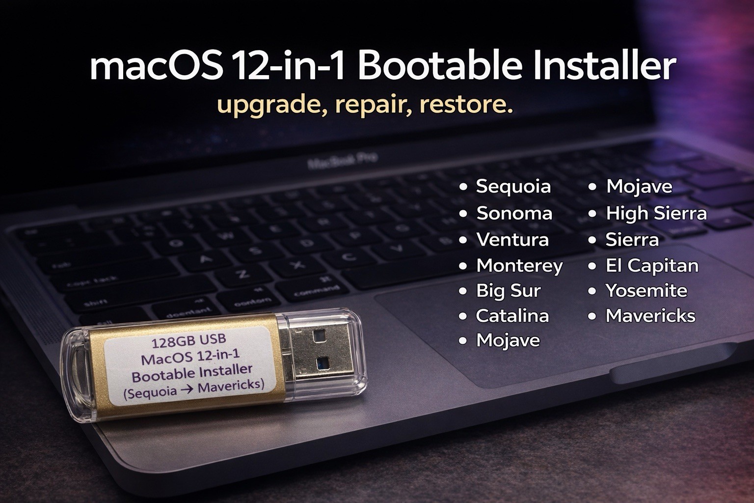 128GB USB 12-in-1 MacOS bootable Installer repair recovery tech support service