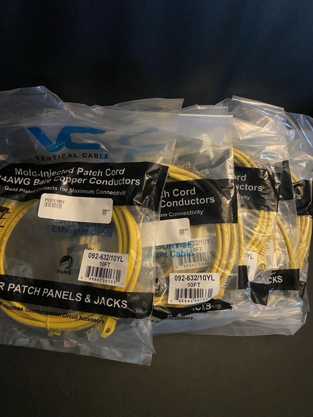 Vertical Cable 24AWG Bare Copper Conductors Ethernet Cable 5E 10' Lot Of 10