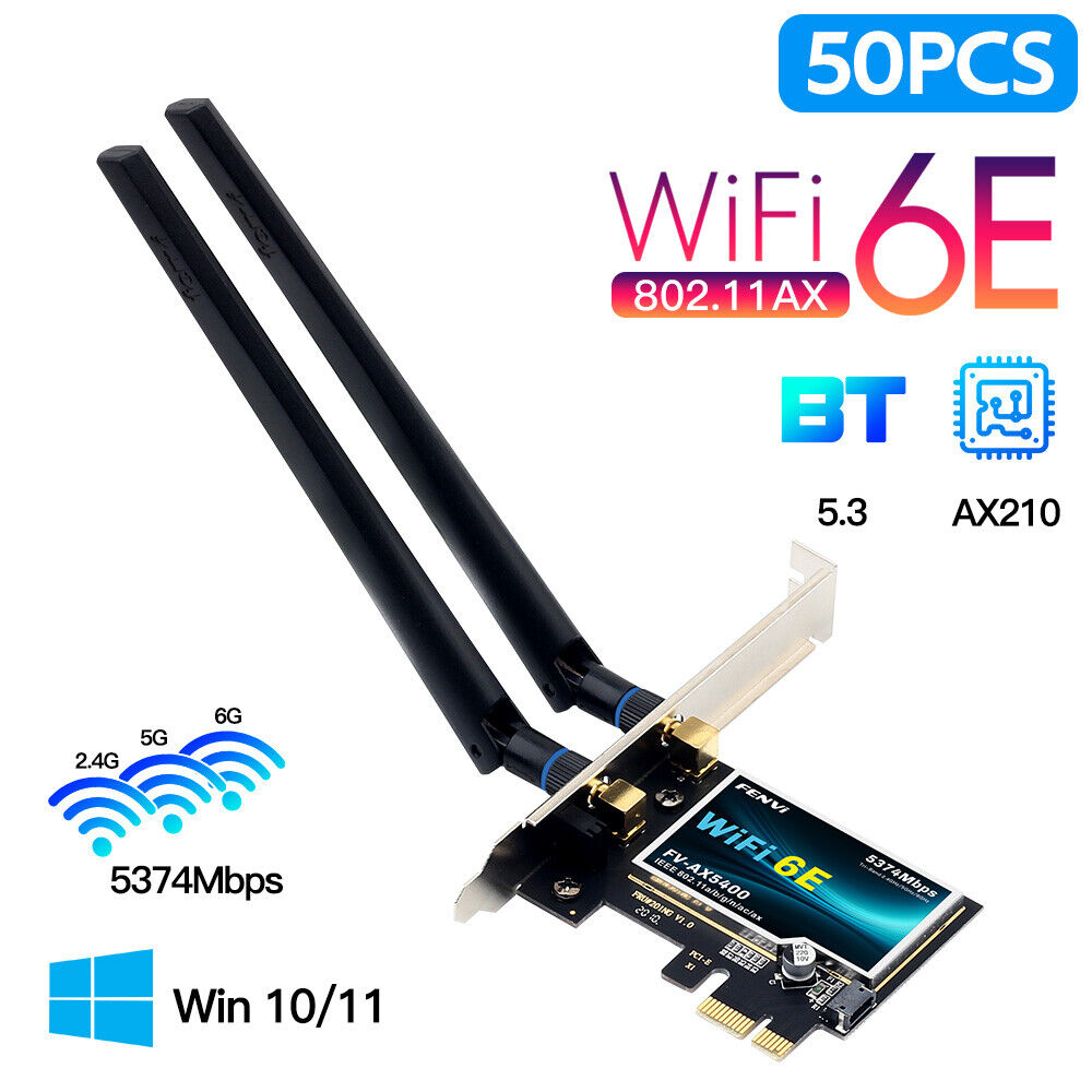 50PCS WiFi 6E Card Desktop Intel AX210 PCI-E WiFi Bluetooth 5.3 Network Adapter