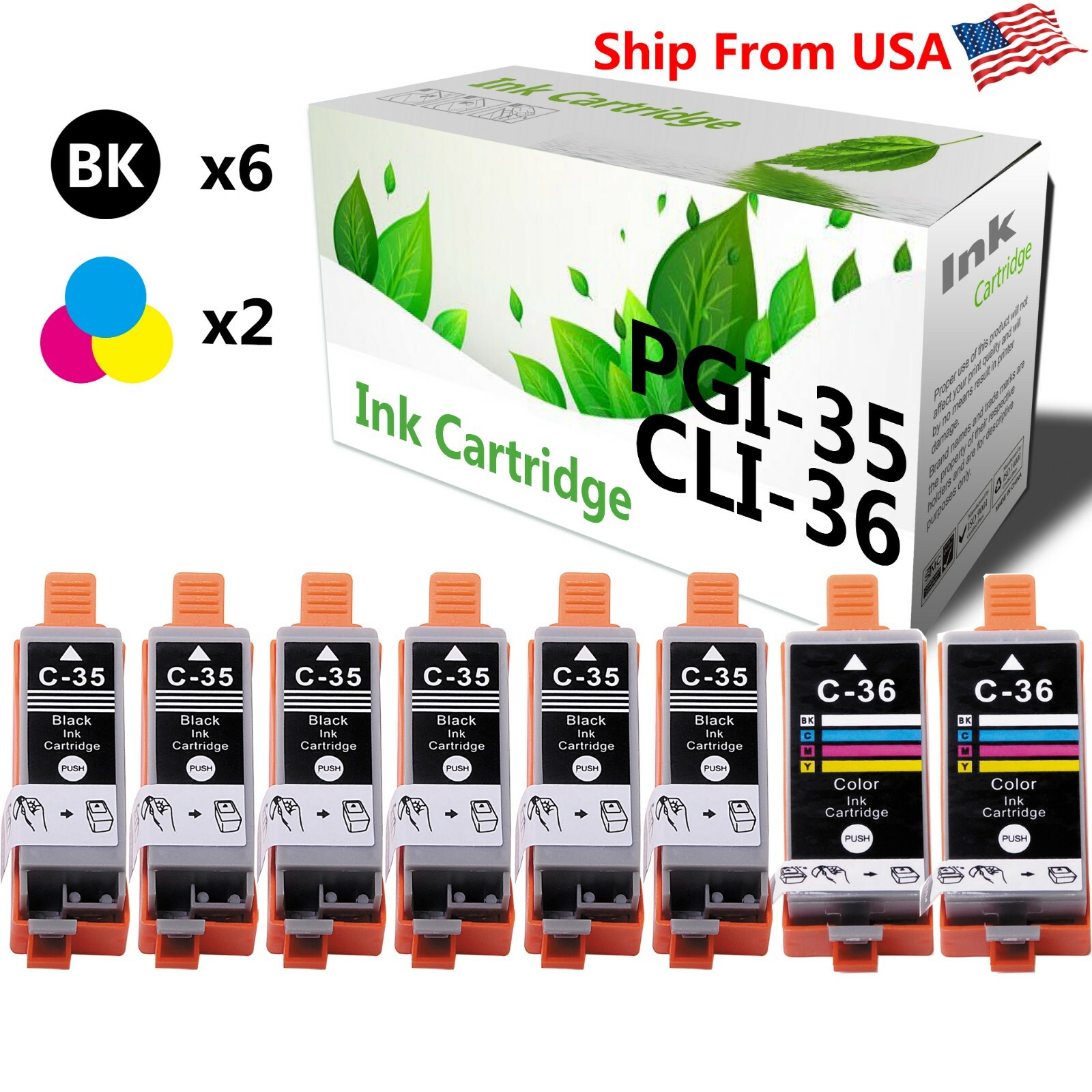 8-Pack PGI-35 CLI-36 Ink Cartridge Used for Canon PIXMA iP110 Mini260 Printer