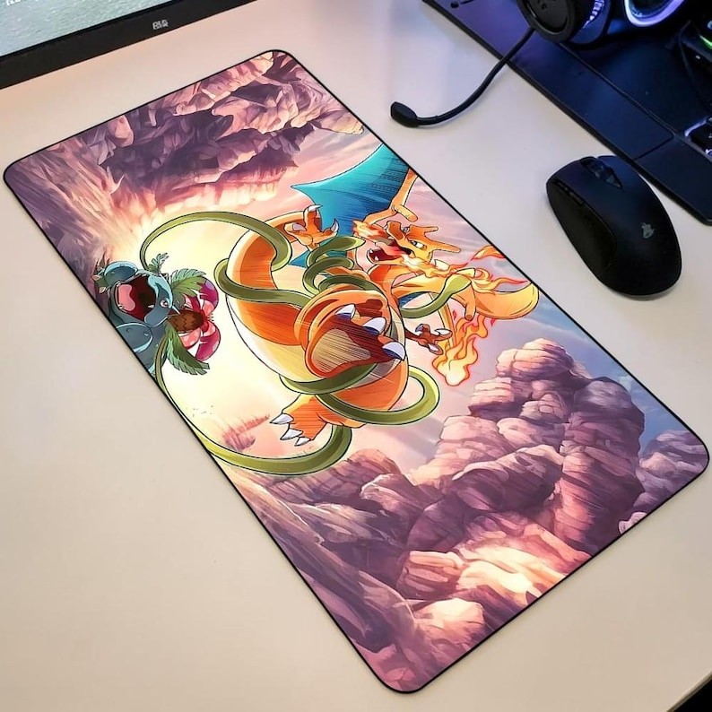 Mega Charizard vs Venusaur Mouse Pad Fire vs Grass Pokémon Desk Mat Accessories