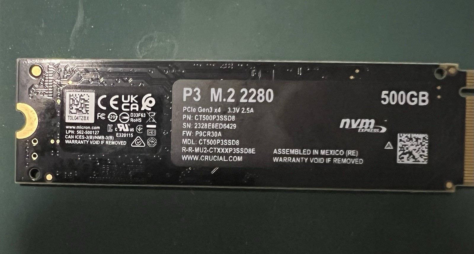 Crucial P3 500GB M.2 PCIe Gen3 NVMe Internal SSD - Up to 3500MB/s - CT500P3SSD8