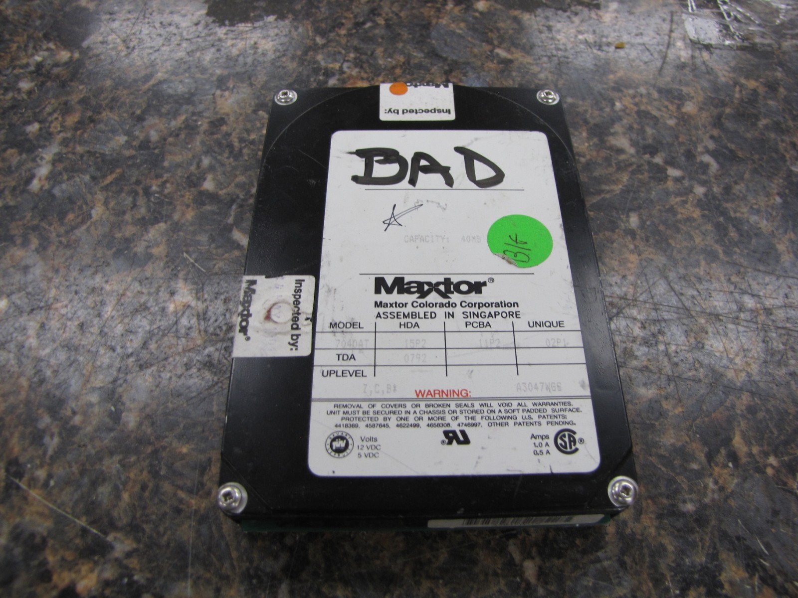 Vintage MAXTOR 7040AT 40MB 3.5"HH SCSI1 SE Internal Hard Drive - PARTS- NX30