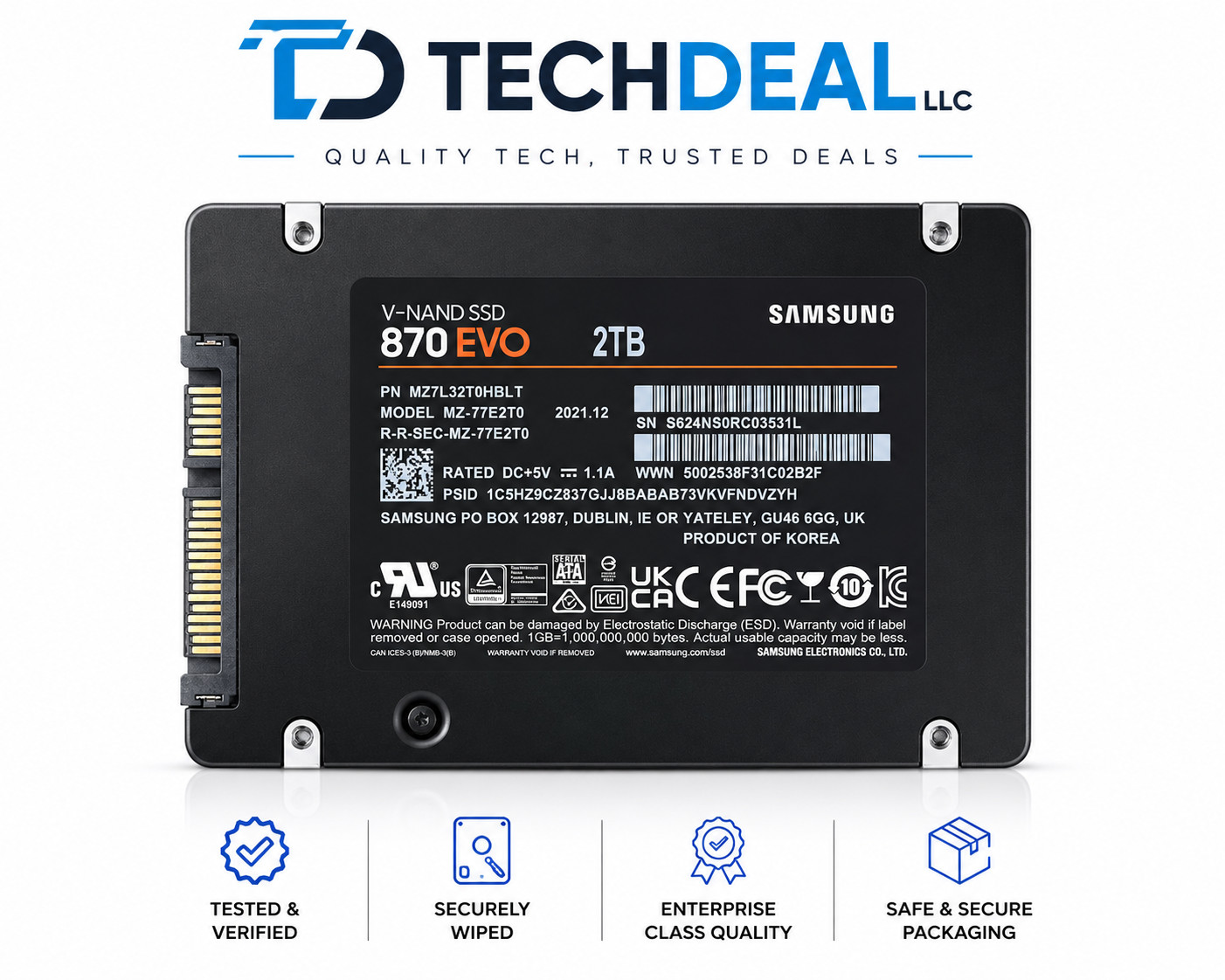 Samsung 870 EVO 2TB 2.5" SATA III 6Gb/s Internal SSD MZ-77E2T0 SSD