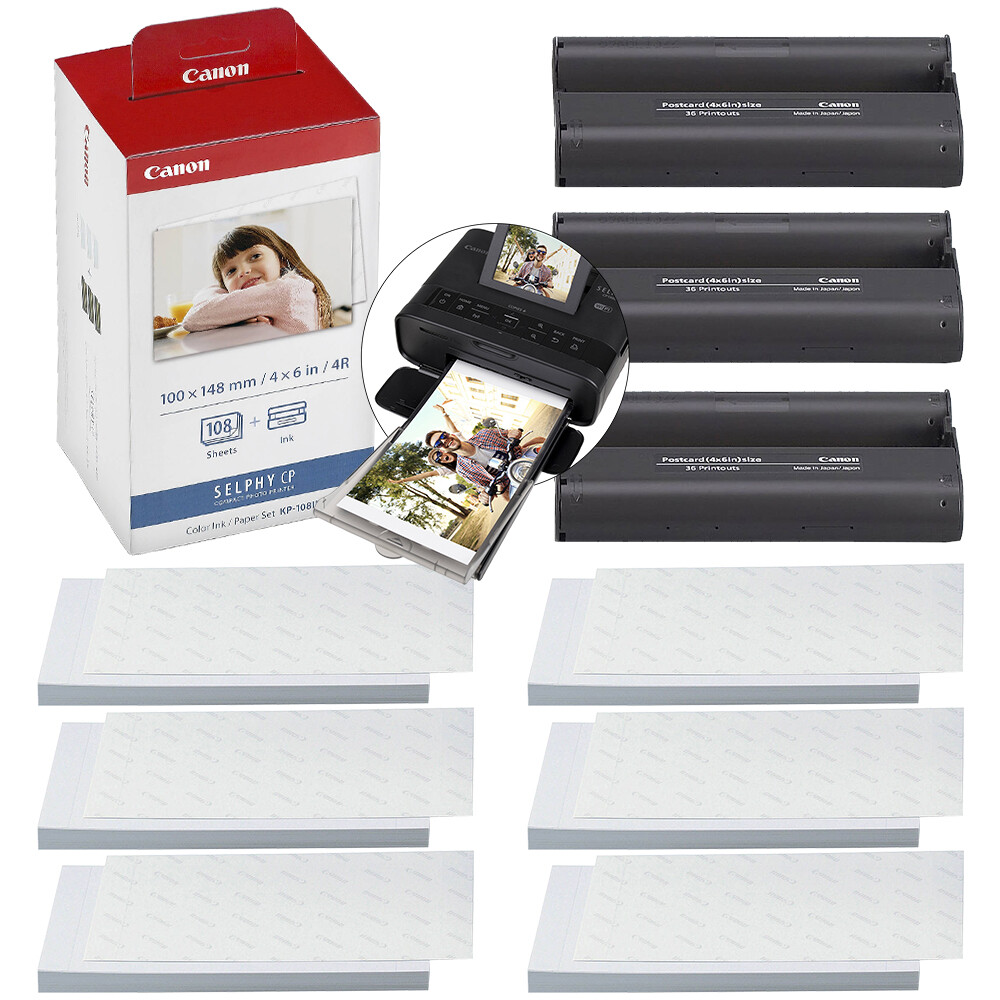 Canon KP-108IN Color Ink/Paper Set for SELPHY CP820 CP910 CP1300 CP1200 Printer