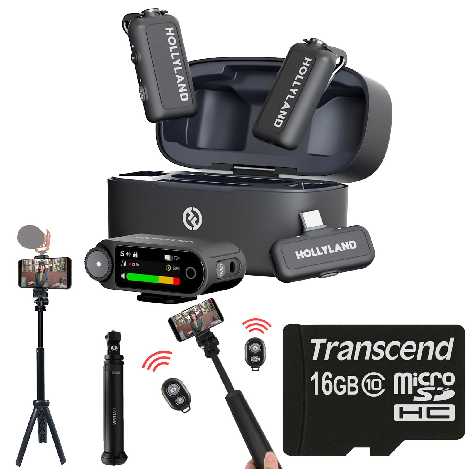 Hollyland LARK MAX 2 Wireless Mic Cameras & Mobile + 16GB MicroSD & 13" Tripod