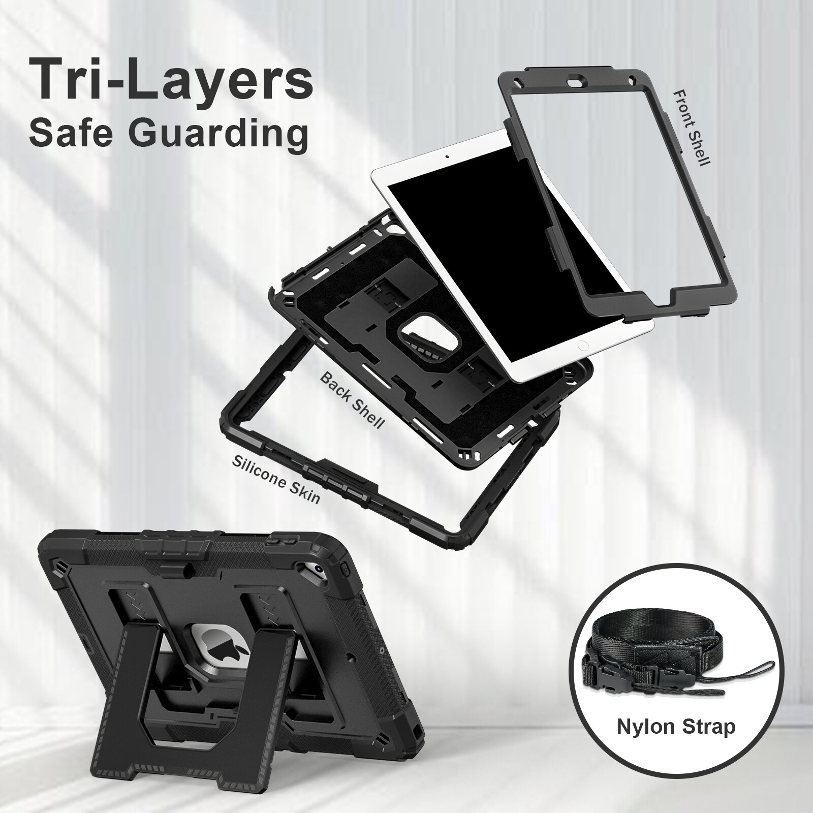 For iPad 9th 8th 7th 10.2" Mini 6 7 Air 11 Shockproof Stand Shoulder Strap Case