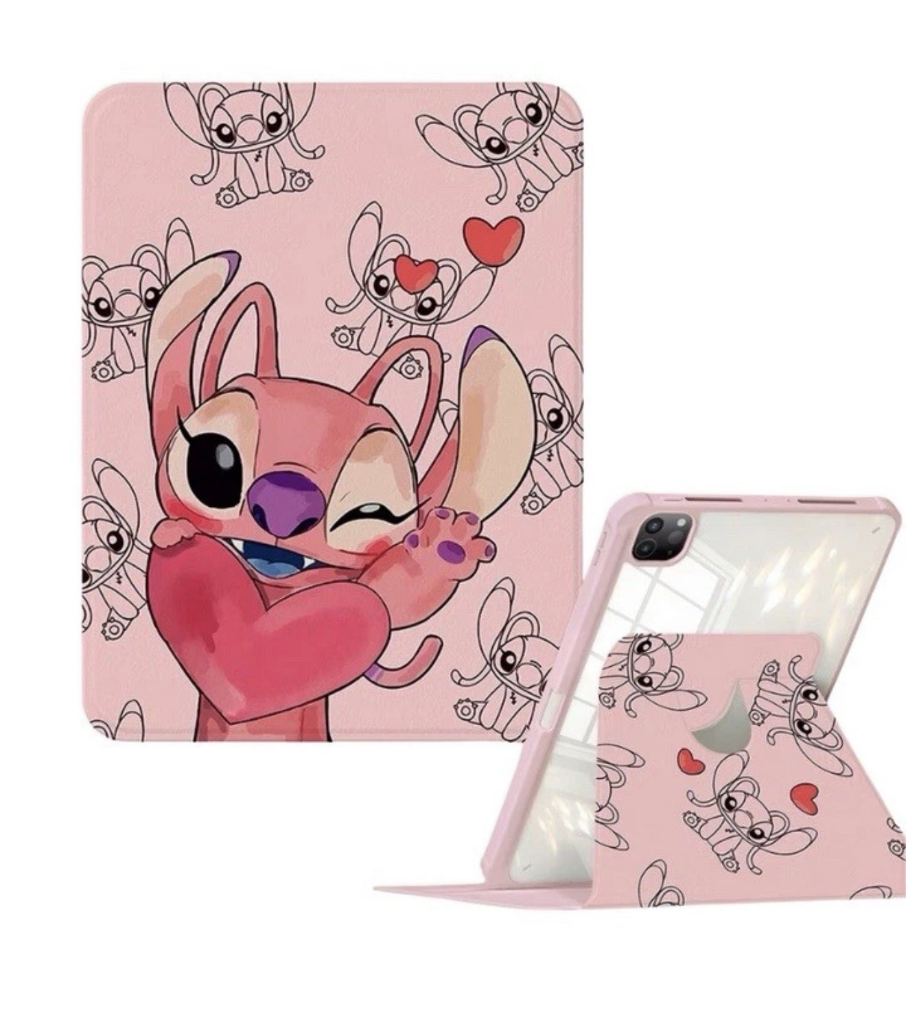 Disney Stitch Angel 10th Gen iPad Case Pink 360° Rotating Stand Smart Cover NEW