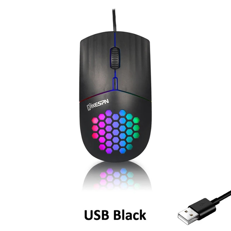 1600 DPI RGB Backlit Honeycomb Shell Mouse Wired RGB Gaming Mouse Usb/Type C Mic