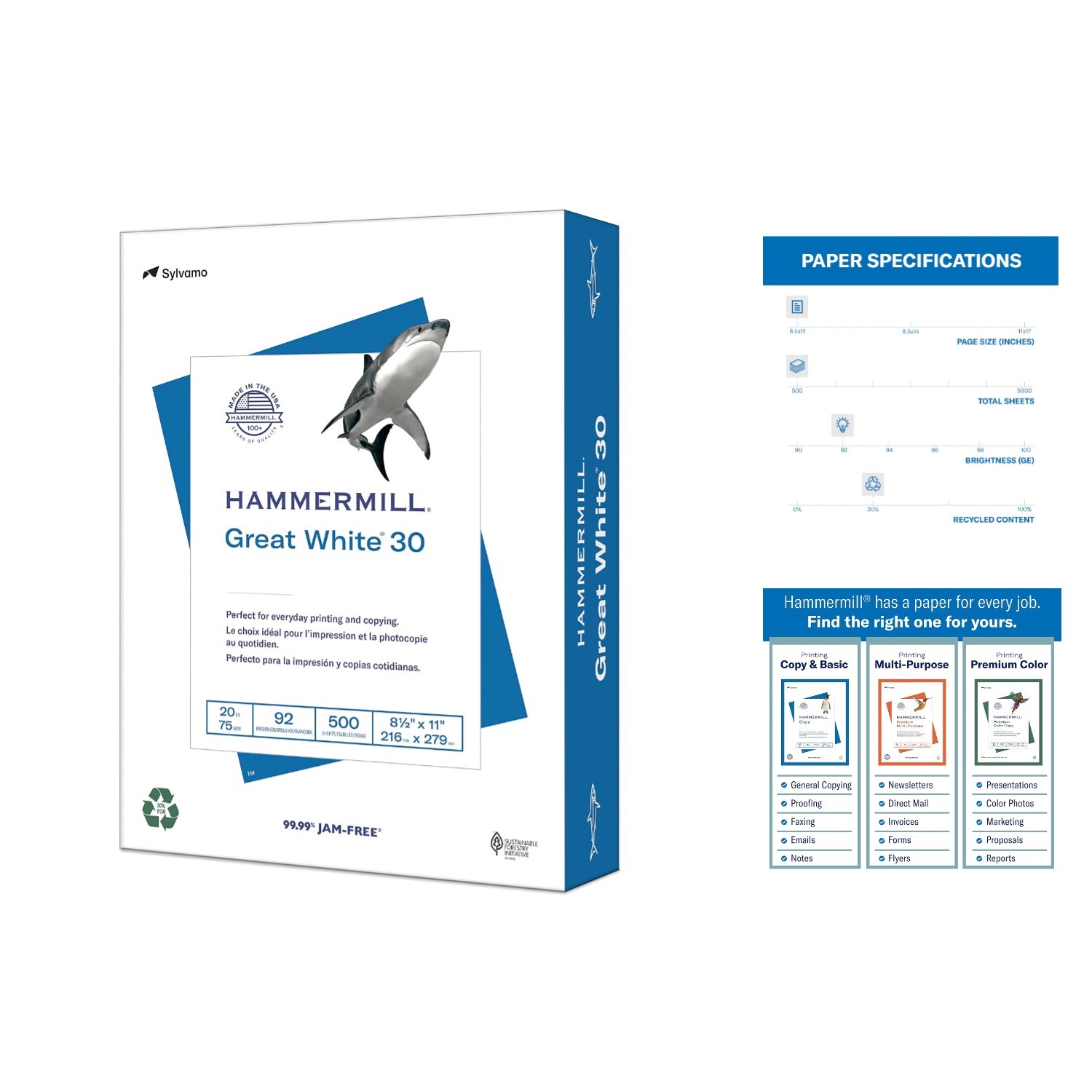 Dependable Great White 8.5x11 Recycled Paper, 500 Sheets - JAM-FREE Guarantee