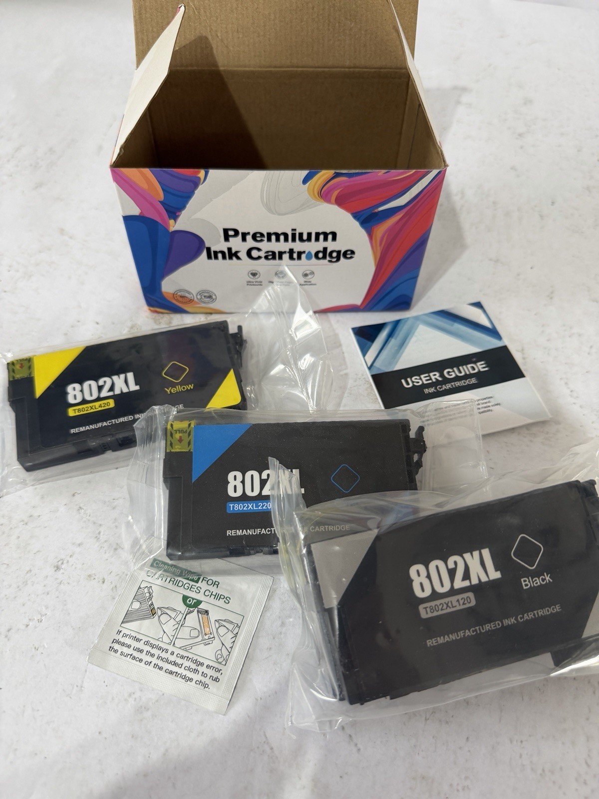 Premium Ink Cartridge 802XL Black, Cyan & Yellow  New. X003EUF54P Epson