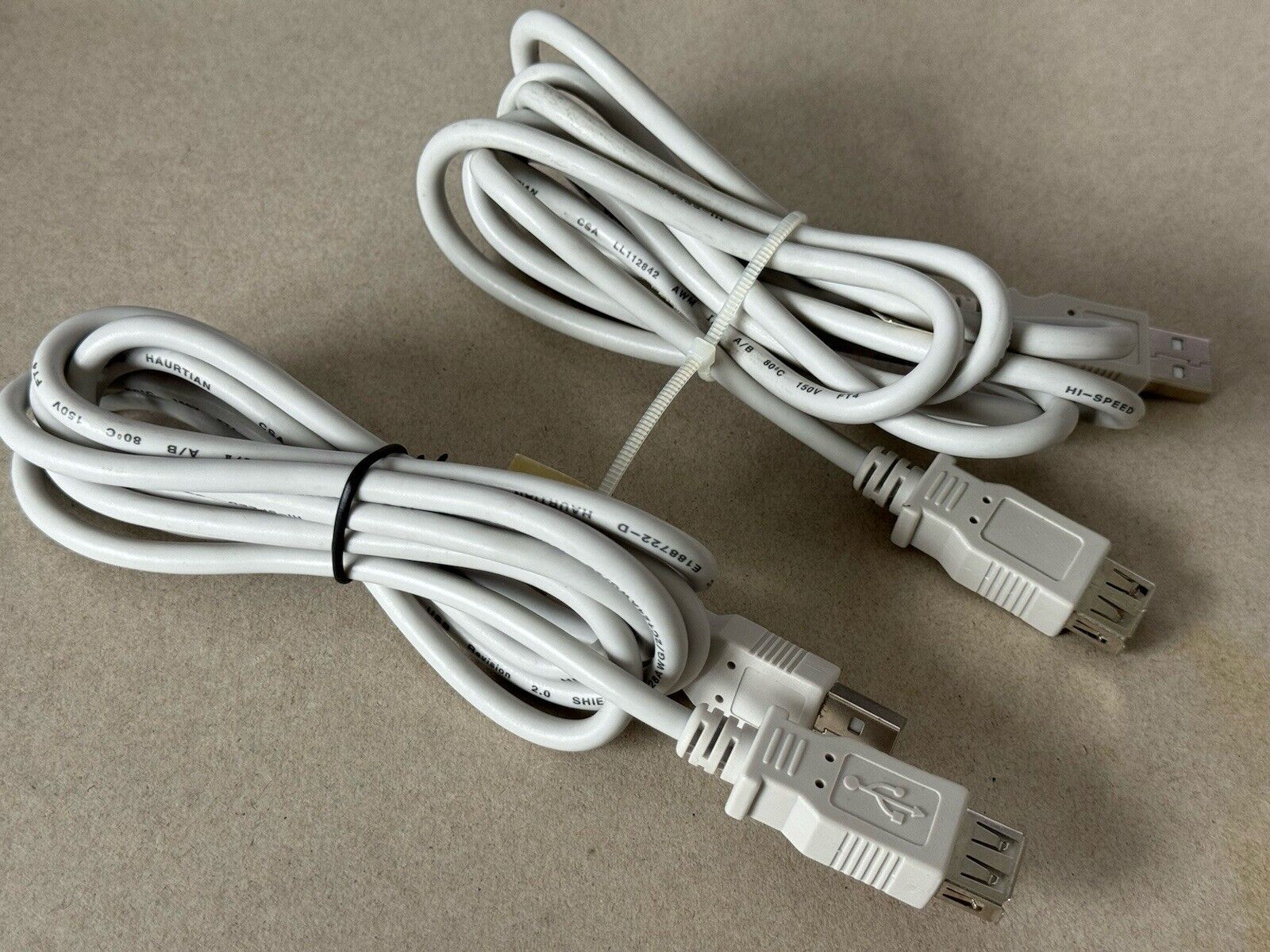 Qty 2 USB Extension Cables - USB 2.0 A Male to A Female Gray - 6 Foot Each Cable