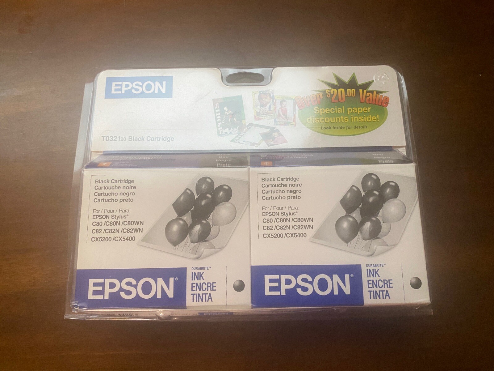 Epson Black Cartridges Ink T0321 20 Durabrite NOS 2 Pack C80 C82 CX5200 CX5400