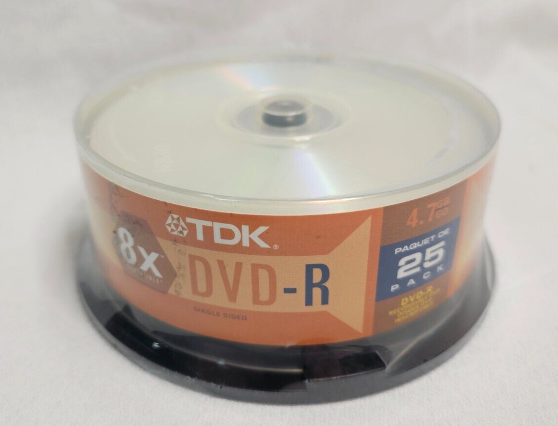TDK 4.7GB DVD-R 25-Pack Spindle 4X Compatible 120 Minute Video New w/defects*