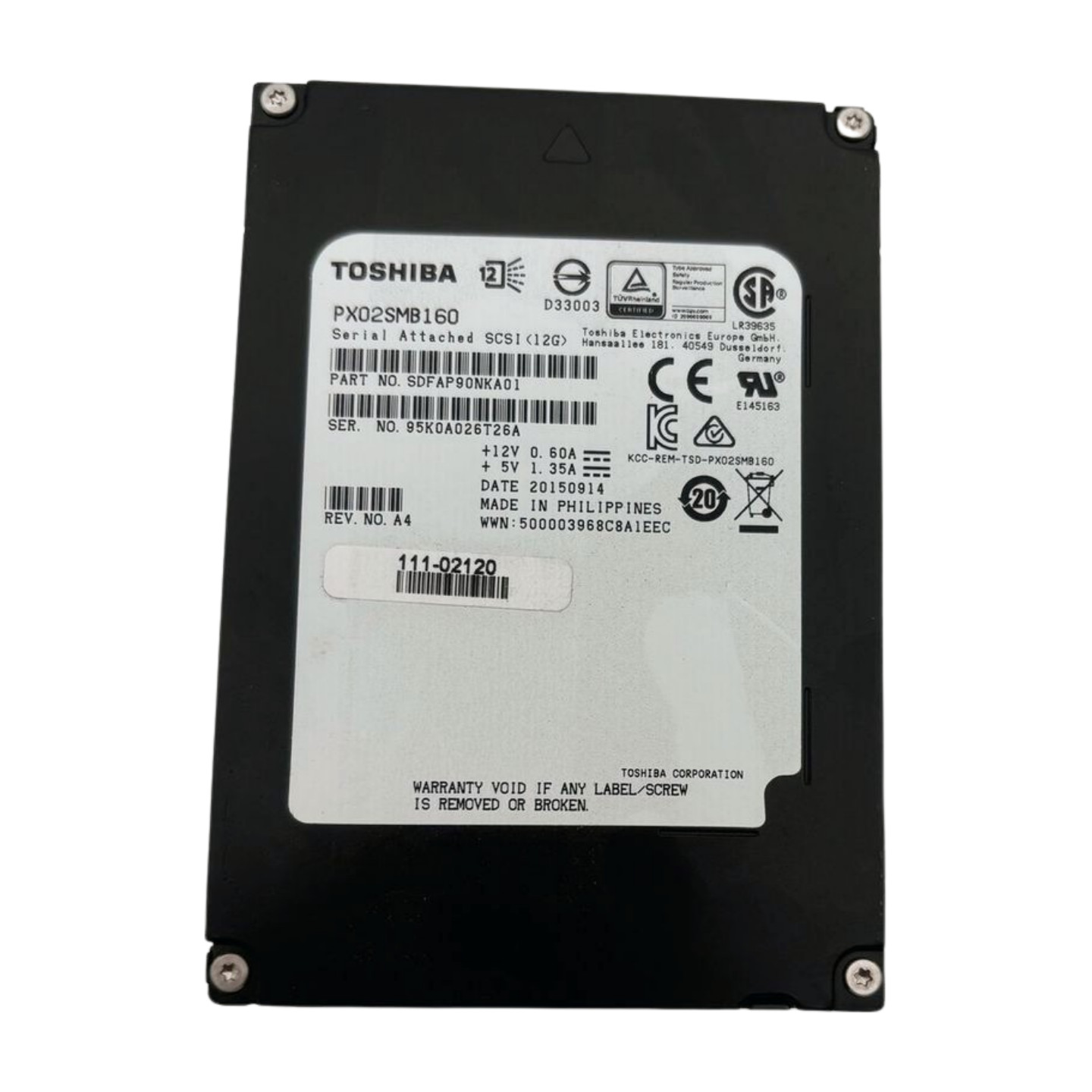 Toshiba PX02SMB160 1.6TB 12GBPS SAS MLC MU 2.5 SSD"
