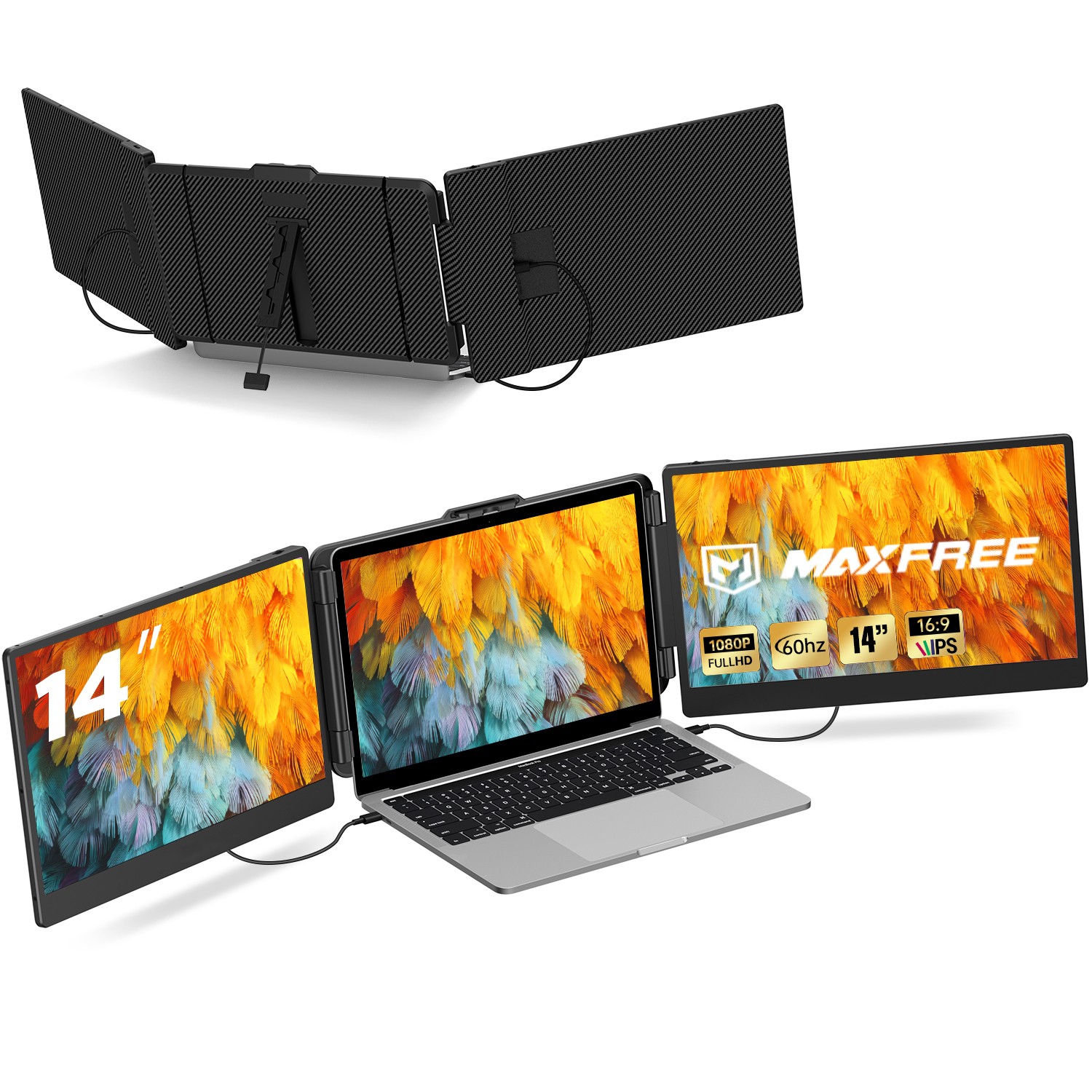 Secondhand Laptop Triple Screen Extender 14" 1080P for Windows/Mac/Android